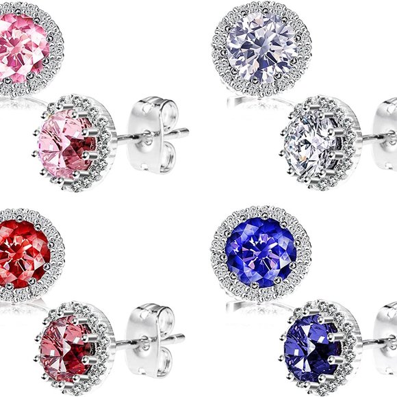 New  Emerald/May  Birthstone Stud Earrings Set, Copper Plated Cubic Zirc… - Picture 2 of 16